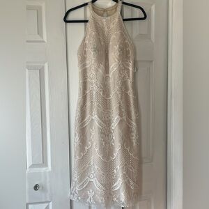 Wedding dress beaded ivory lace, short w/ halter top wedding sz 8 or normal sz 6